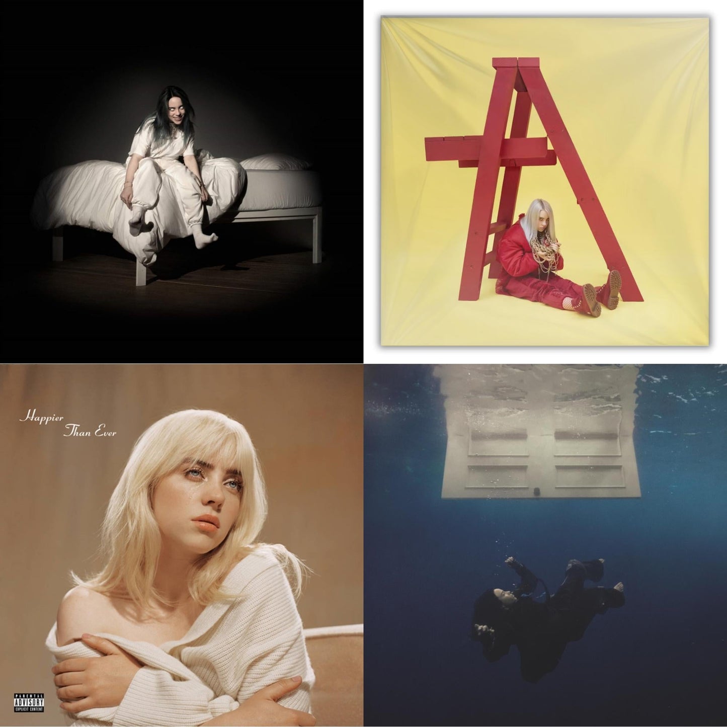 Billie Eilish - Happier Than Ever (2LP/Recycled Vinyl/Rainbow Foil Jacket) (Rsd) & Hit Me Hard & Soft (Recycled Black LP Vinyl) & Billie Eilish - Dont Smile At Me (Black LP Vinyl) & When We All Fall Asleep, Where Do We Go? (Pale Yellow LP Vinyl)