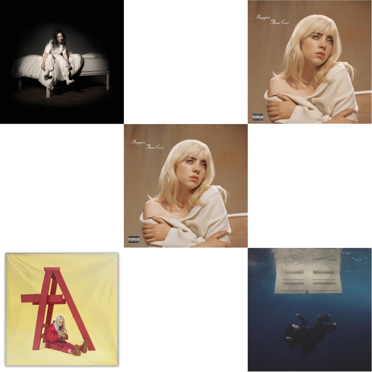 Billie Eilish - Happier Than Ever (X) (2LP) & Happier Than Ever (2LP/Recycled Vinyl/Rainbow Foil Jacket) (Rsd) & Hit Me Hard & Soft (Recycled Black LP Vinyl) & Billie Eilish - Dont Smile At Me (Black LP Vinyl) & When We All Fall Asleep, Where Do We