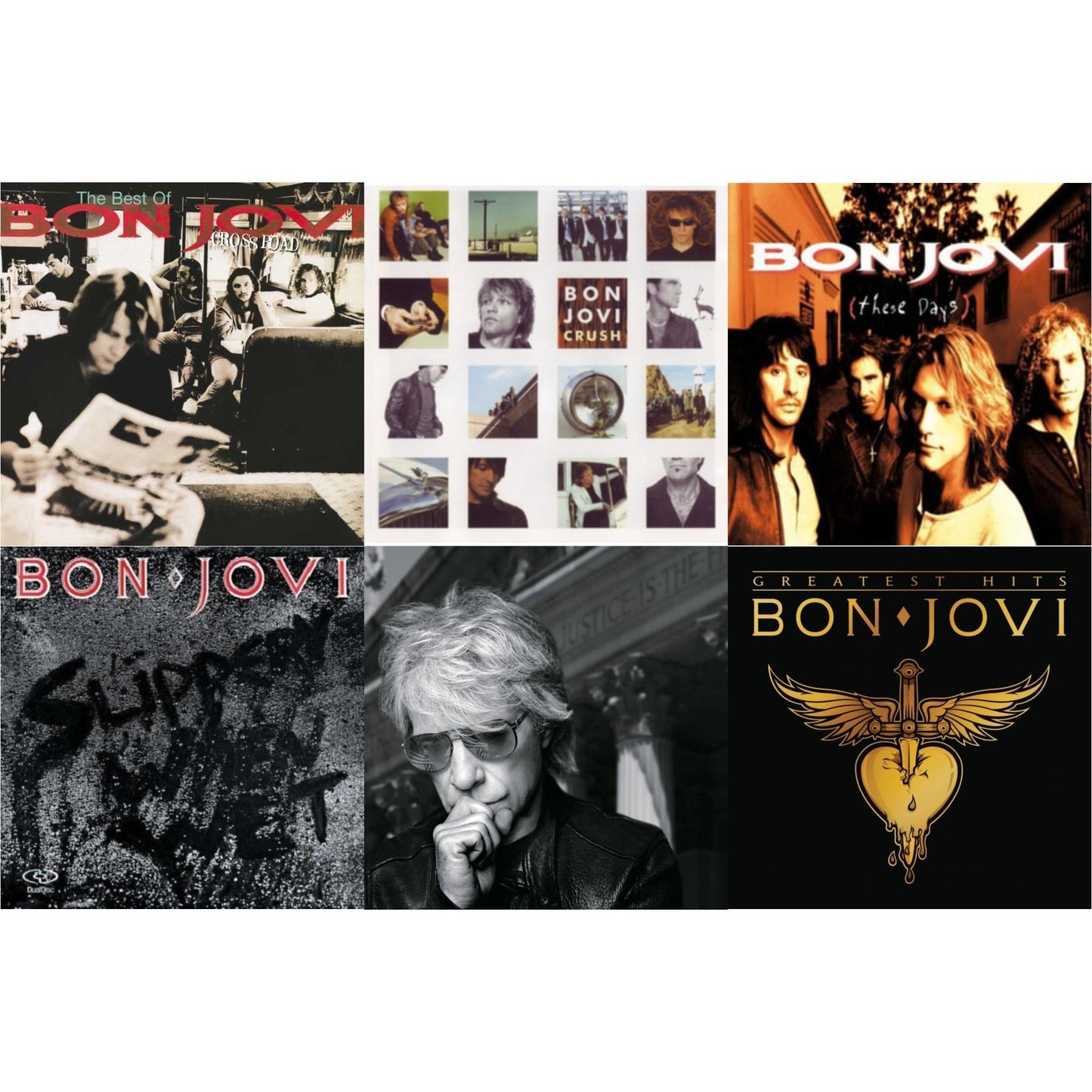Bon Jovi - Greatest Hits (2LP) & Cross Road (2LP) & 2020 (2LP/Gold Vinyl) & Slippery When Wet (180G) & These Days (180G) & Crush (180G)
