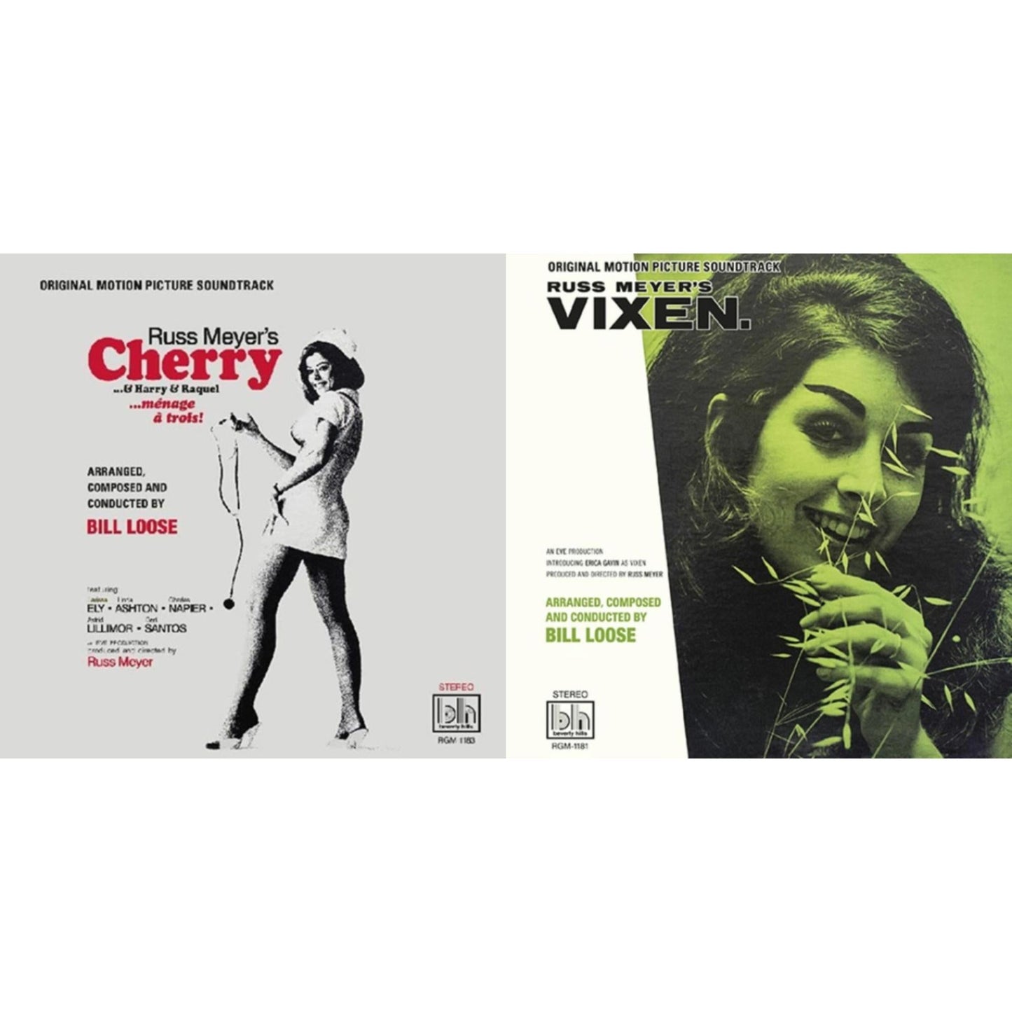 Bill Loose - Russ Meyer’S Cherry…& Harry & Raquel Ost (White With Black Swirl LP Vinyl) & Russ Meyer’S Vixen Ost (Purple LP Vinyl)