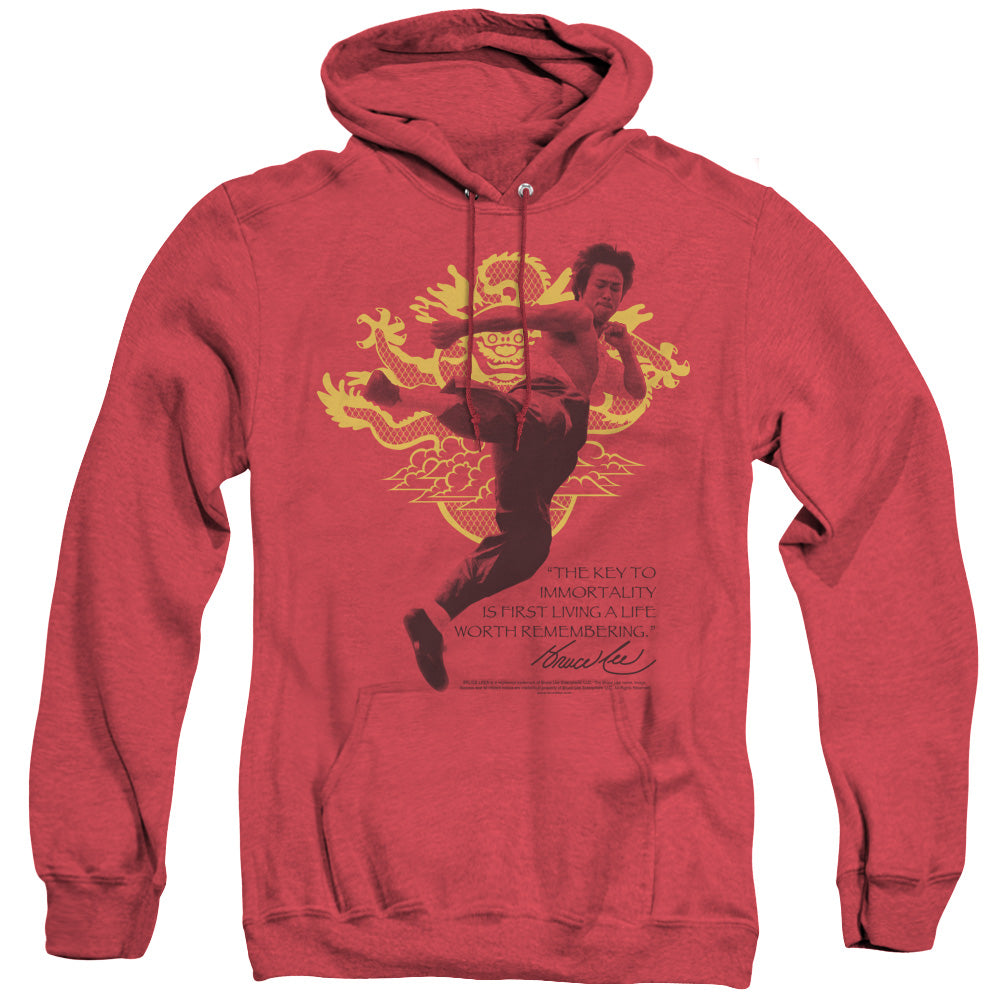 Bruce Lee Immortal Dragon Heather Mens Hoodie Red Officially Licensed