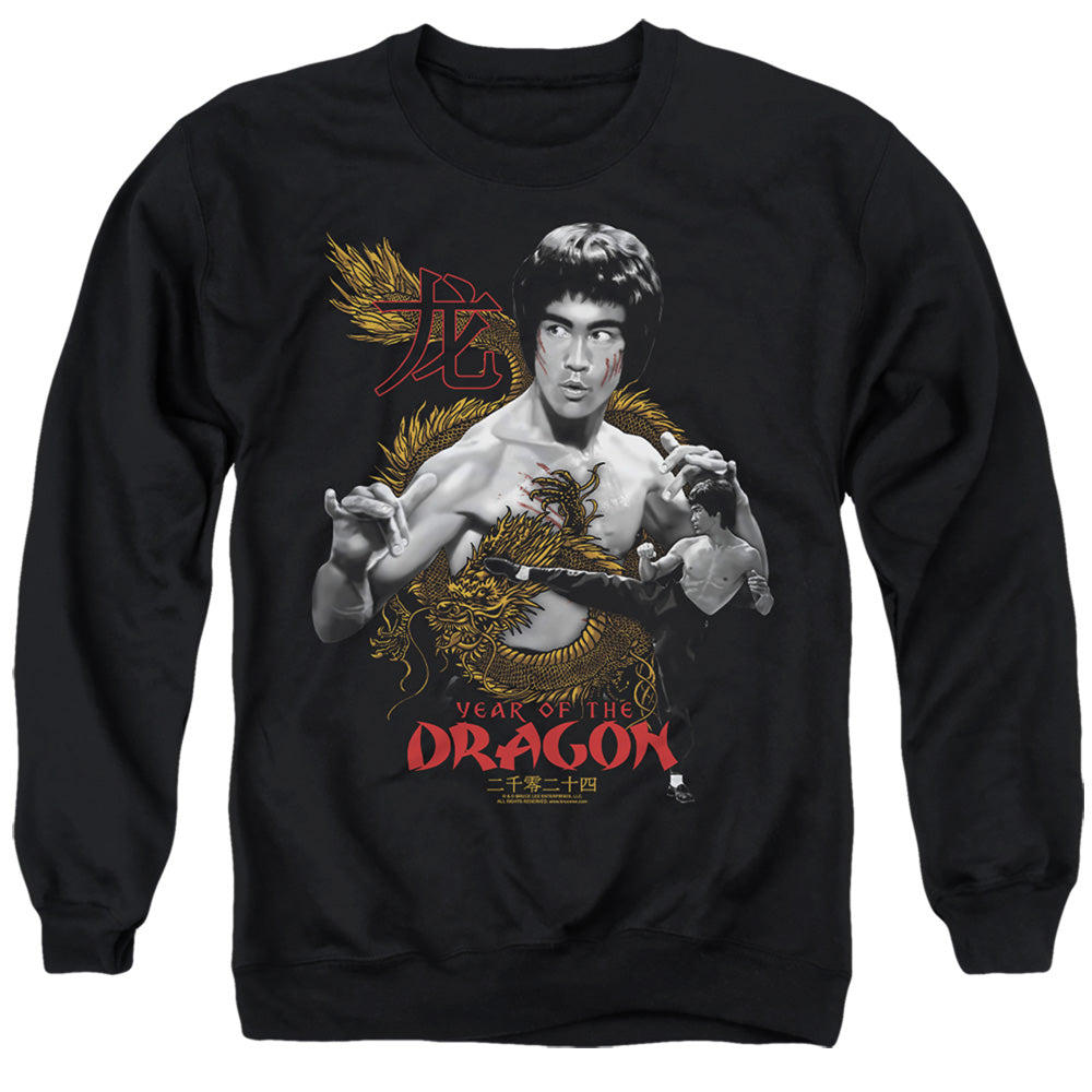 Bruce Lee Golden Year Of The Dragon Mens Crewneck Sweatshirt Black Officially Licensed