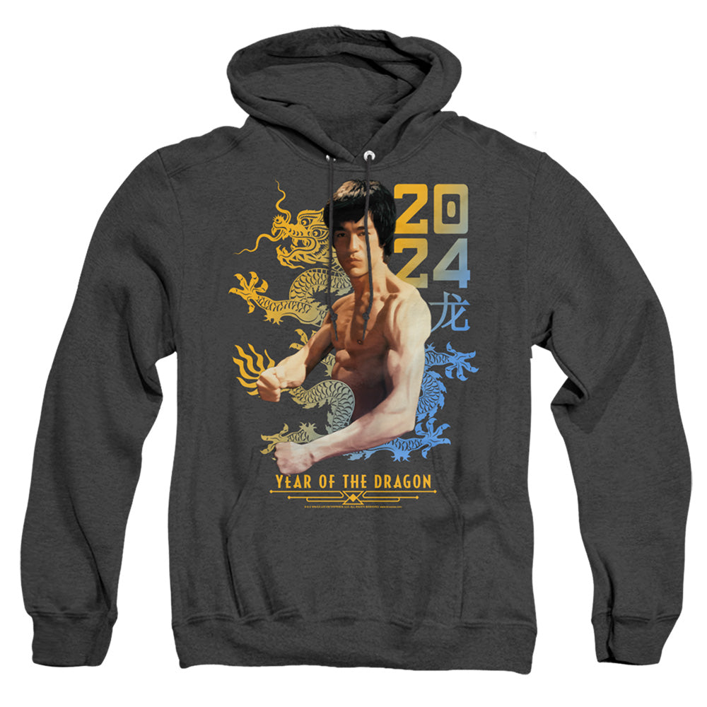 Bruce Lee Two Tone Year Of The Dragon Heather Mens Hoodie Black Officially Licensed