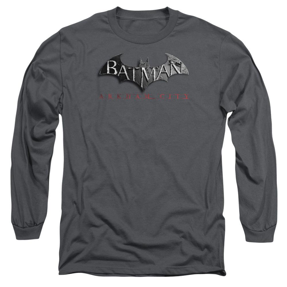 Arkham City Logo Mens Long Sleeve Shirt Charcoal Officially Licensed