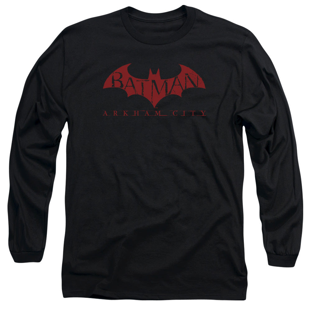 Arkham City Red Bat Mens Long Sleeve Shirt Black Officially Licensed