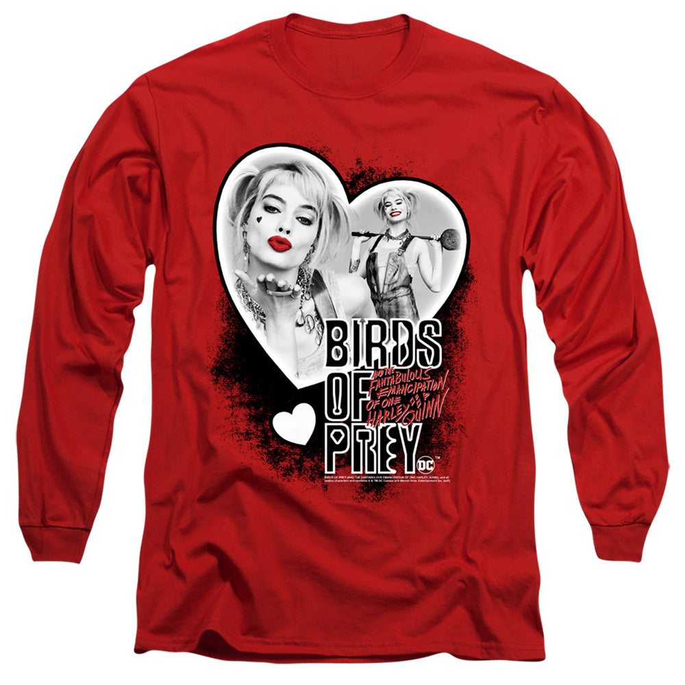 Birds Of Prey Heart Harley Mens Long Sleeve Shirt Red Officially Licensed