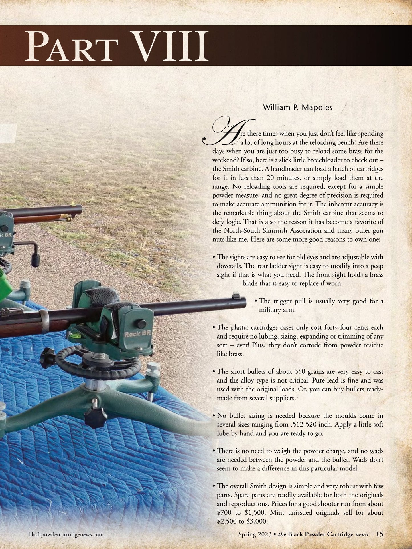 Black Powder Cartridge News Spring 2023 - Smith Carbine Accuracy Test, Springfield Long-Range Rifle, North-West Mounted Police Mills Belt, Wartime Cartridge Cases, SK Long Range .22 Ammunition!