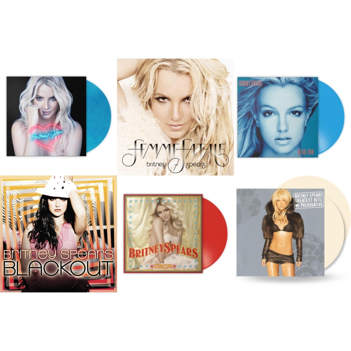 Britney Spears - Blackout & Femme Fatale & In The Zone (Blue LP Vinyl/Import) & Circus (Red LP Vinyl/Import) & Britney Jean (Blue Marbled LP Vinyl/Import) & Greatest Hits: My Prerogative (2LP/Cream Vinyl/Import)