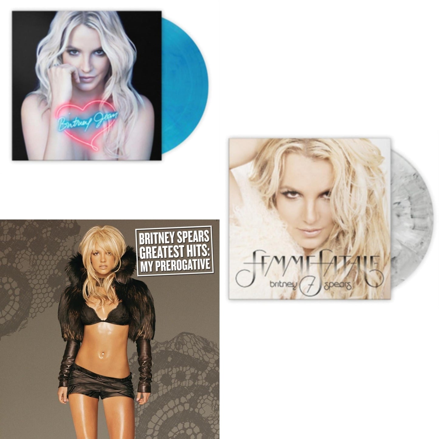 Britney Spears - Greatest Hits : My Prerogative (2LP) & Britney Jean (Blue Marbled LP Vinyl/Import) & Femme Fatale (Light Grey Marbled LP Vinyl/Import)