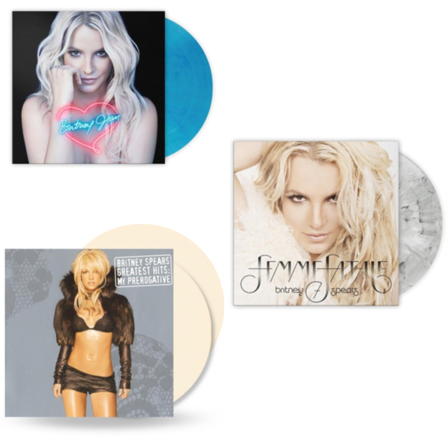 Britney Spears - Britney Jean (Blue Marbled LP Vinyl/Import) & Greatest Hits: My Prerogative (2LP/Cream Vinyl/Import) & Femme Fatale (Light Grey Marbled LP Vinyl/Import)