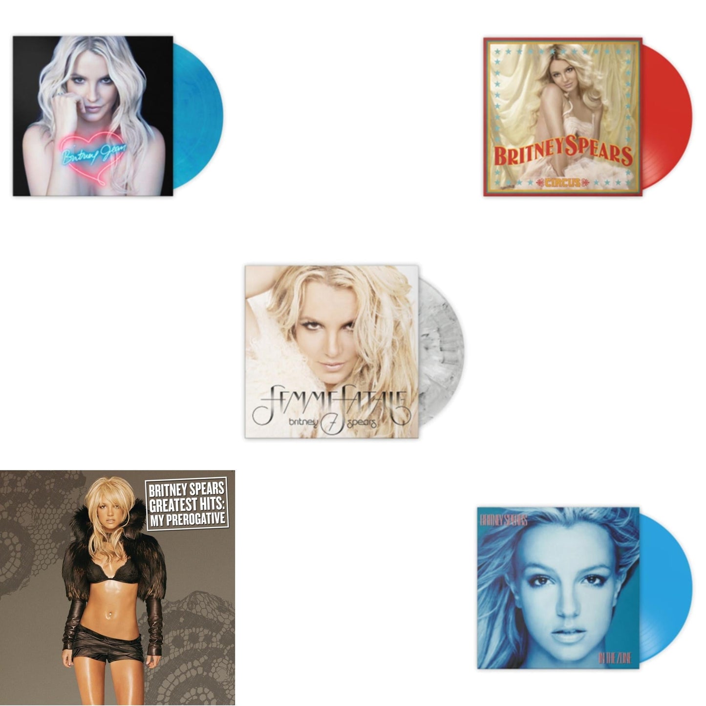 Britney Spears - Greatest Hits : My Prerogative (2LP) & In The Zone (Blue LP Vinyl/Import) & Circus (Red LP Vinyl/Import) & Britney Jean (Blue Marbled LP Vinyl/Import) & Femme Fatale (Light Grey Marbled LP Vinyl/Import)