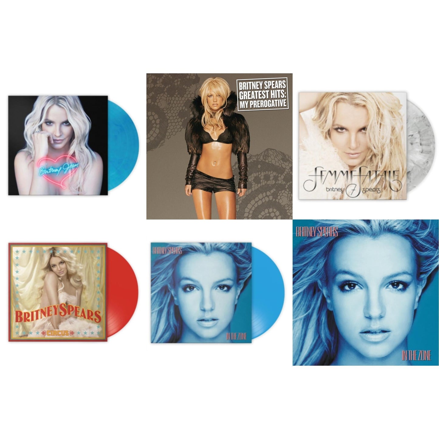 Britney Spears - Britney Jean (Blue Marbled LP Vinyl/Import) & Greatest Hits : My Prerogative (2LP) & Femme Fatale (Light Grey Marbled LP Vinyl/Import) & Circus (Red LP Vinyl/Import) & In The Zone (Blue LP Vinyl/Import) & In The Zone