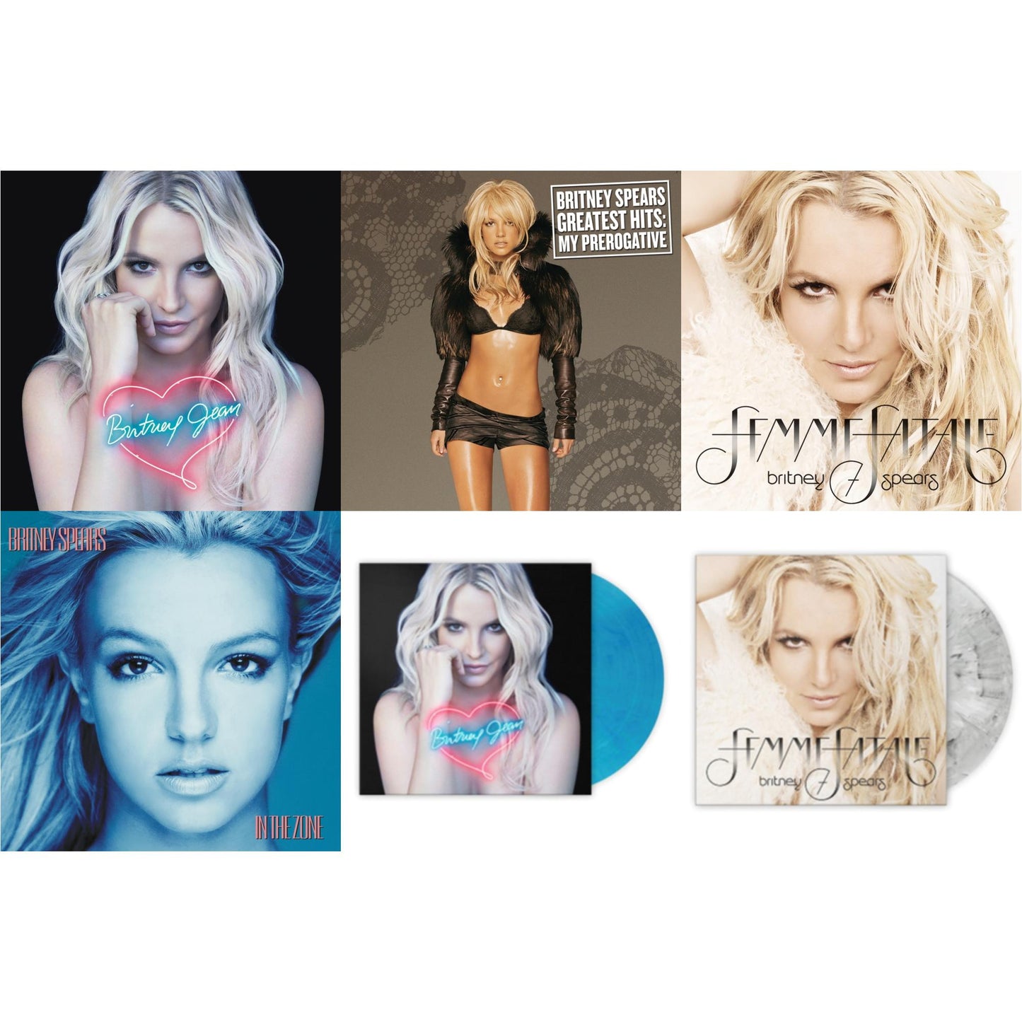 Britney Spears - In The Zone & Britney Jean & Femme Fatale & Greatest Hits : My Prerogative (2LP) & Britney Jean (Blue Marbled LP Vinyl/Import) & Femme Fatale (Light Grey Marbled LP Vinyl/Import)