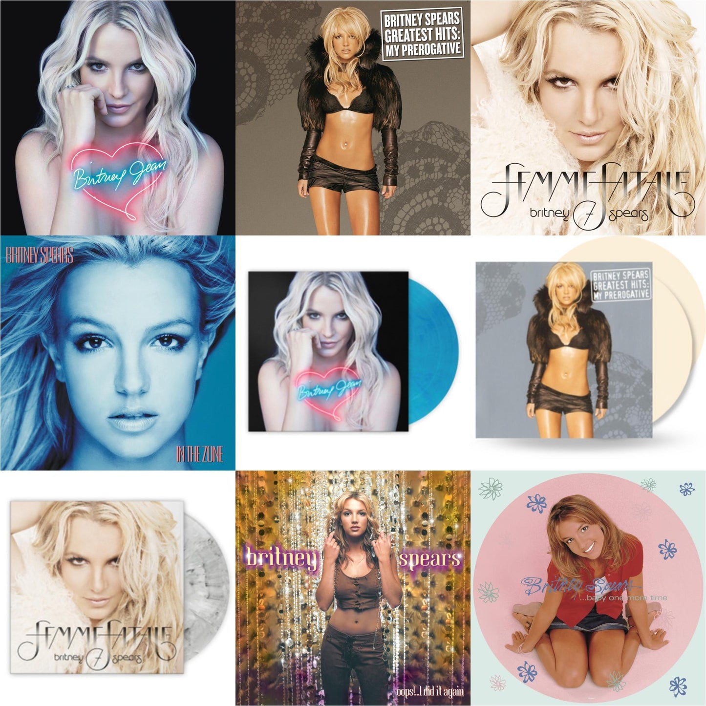 Britney Spears - Baby One More Time (Picture Disc/140G/Dl Code) & Oops!... I Did It Again & In The Zone & Britney Jean & Femme Fatale & Greatest Hits : My Prerogative (2LP) & Britney Jean (Blue Marbled LP Vinyl/Import) & Femme Fatale (Light Grey