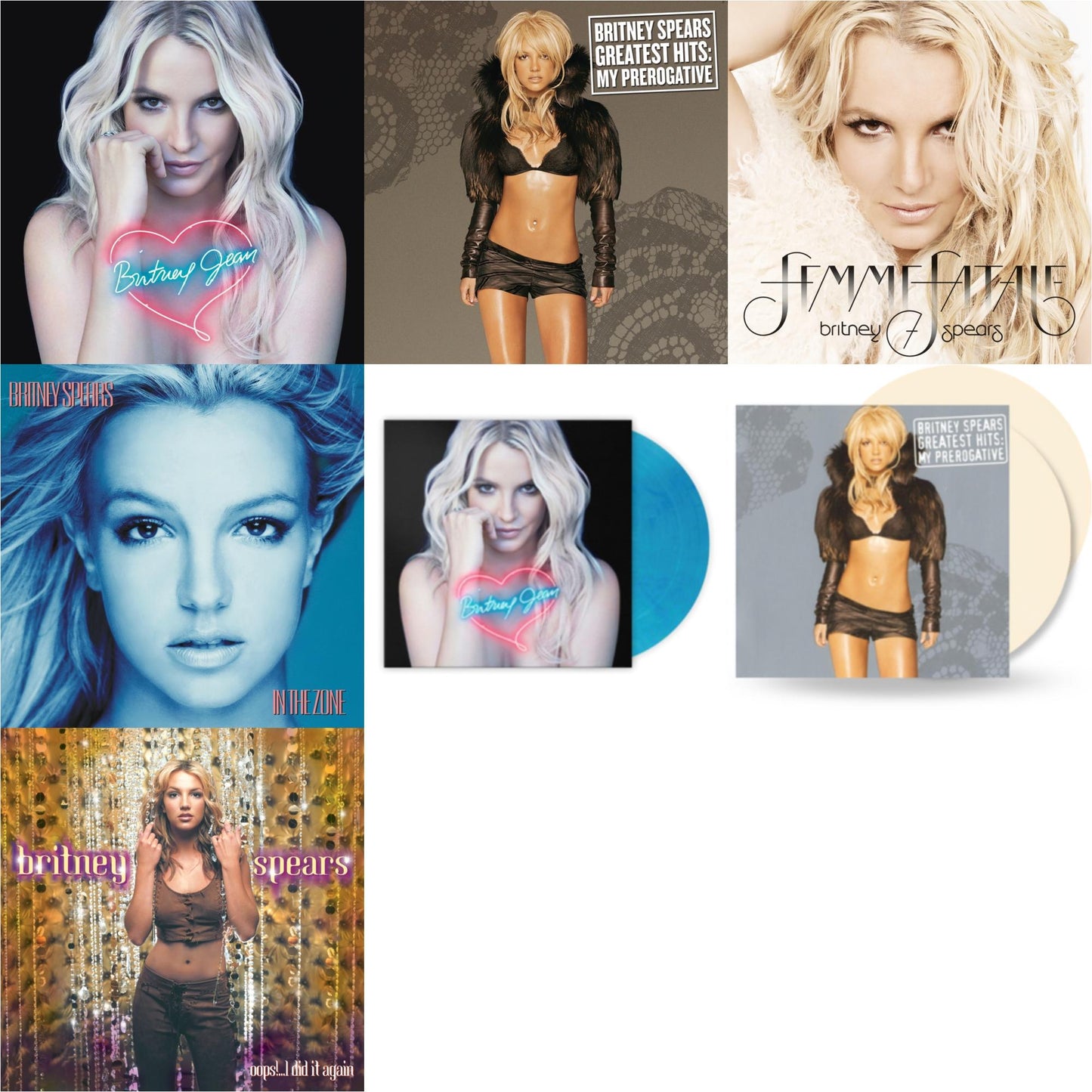 Britney Spears - Oops!... I Did It Again & In The Zone & Britney Jean & Femme Fatale & Greatest Hits : My Prerogative (2LP) & Britney Jean (Blue Marbled LP Vinyl/Import) & Greatest Hits: My Prerogative (2LP/Cream Vinyl/Import)