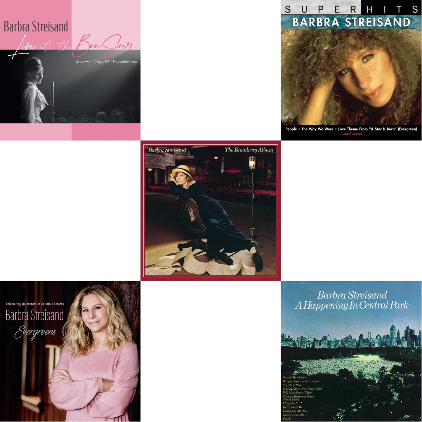 Barbra Streisand - Live At The Bon Soir & Evergreens : Celebrating Six Decades On Columbia Records & Broadway Album & Super Hits & Happening In Central Park - CD Bundle