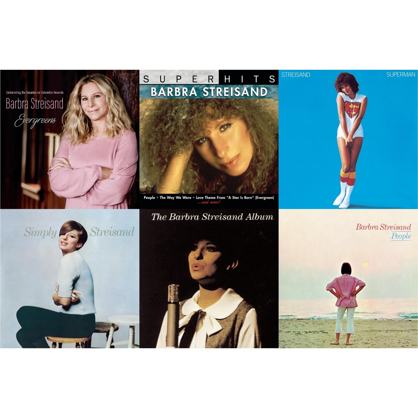 Barbra Streisand - Evergreens : Celebrating Six Decades On Columbia Records & Super Hits & Superman & Simply Streisand & Barbra Streisand Album & People - CD Bundle