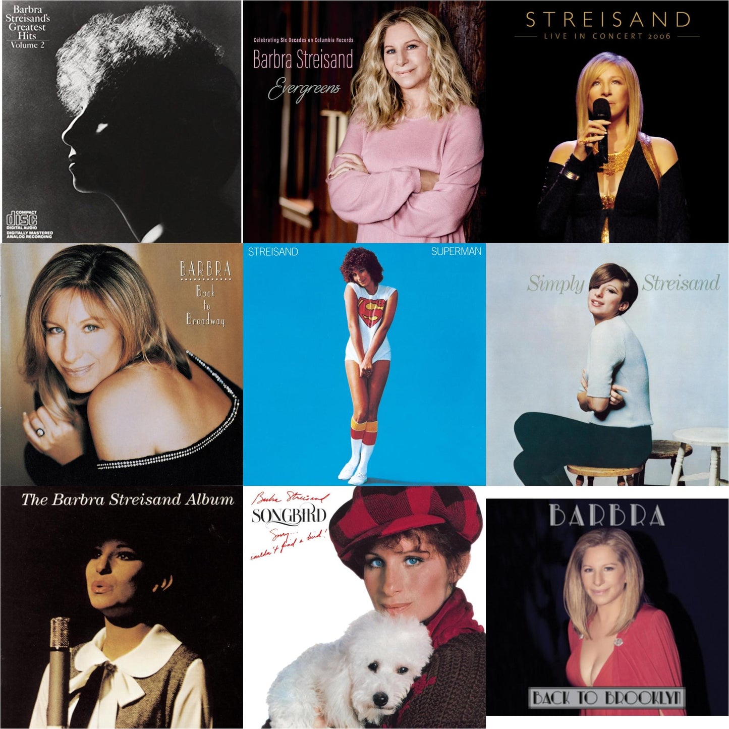 Barbra Streisand - Greatest Hits Vol.2 & Evergreens : Celebrating Six Decades On Columbia Records & Streisand: Live In Concert 2006 & Back To Broadway & Superman & Simply Streisand & Barbra Streisand Album & Songbird & Back To Brooklyn - CD Bundle