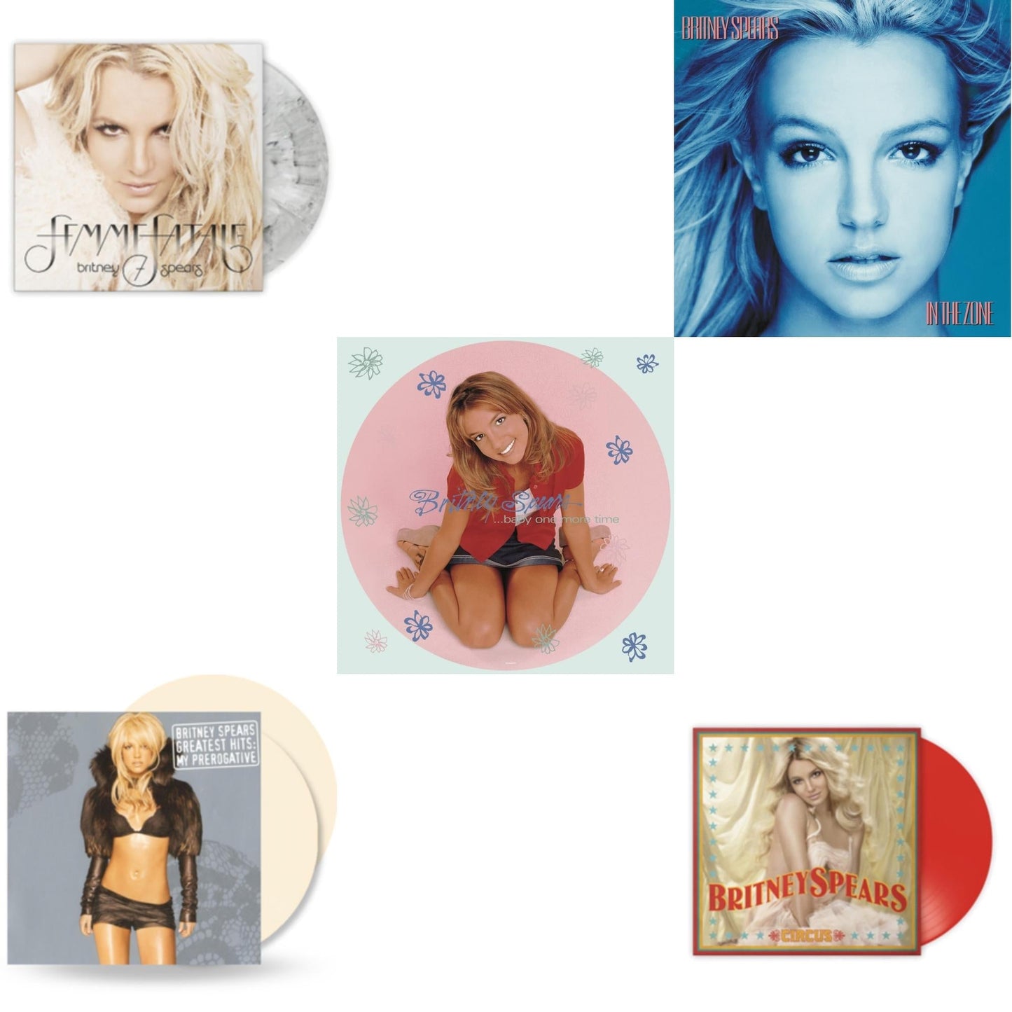 Britney Spears - Baby One More Time (Picture Disc/140G/Dl Code) & In The Zone & Circus (Red LP Vinyl/Import) & Femme Fatale (Light Grey Marbled LP Vinyl/Import) & Greatest Hits: My Prerogative (2LP/Cream Vinyl/Import)