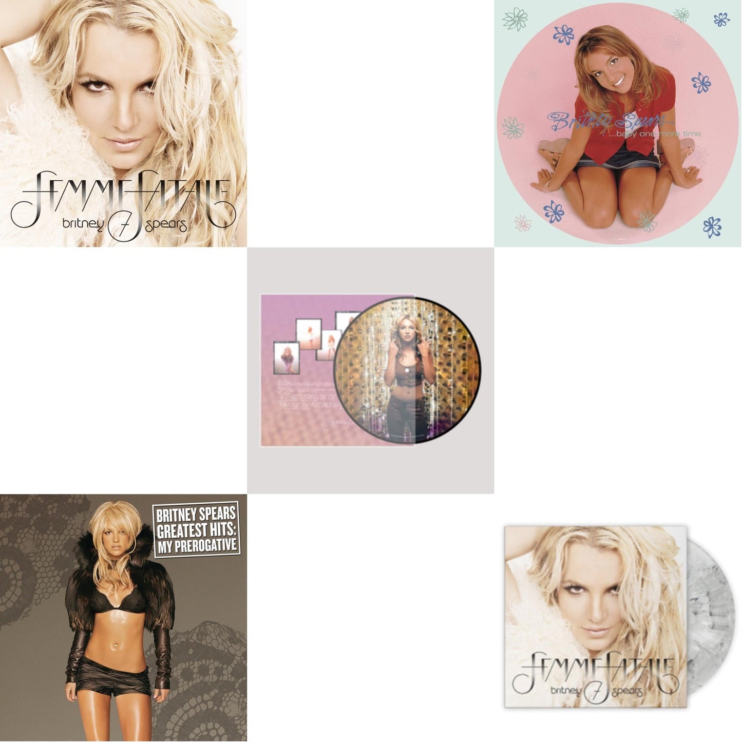 Britney Spears - Baby One More Time (Picture Disc/140G/Dl Code) & Oops!... I Did It Again (20Th Anniversary Edition Picture LP Vinyl) & Femme Fatale & Greatest Hits : My Prerogative (2LP) & Femme Fatale (Light Grey Marbled LP Vinyl/Import)