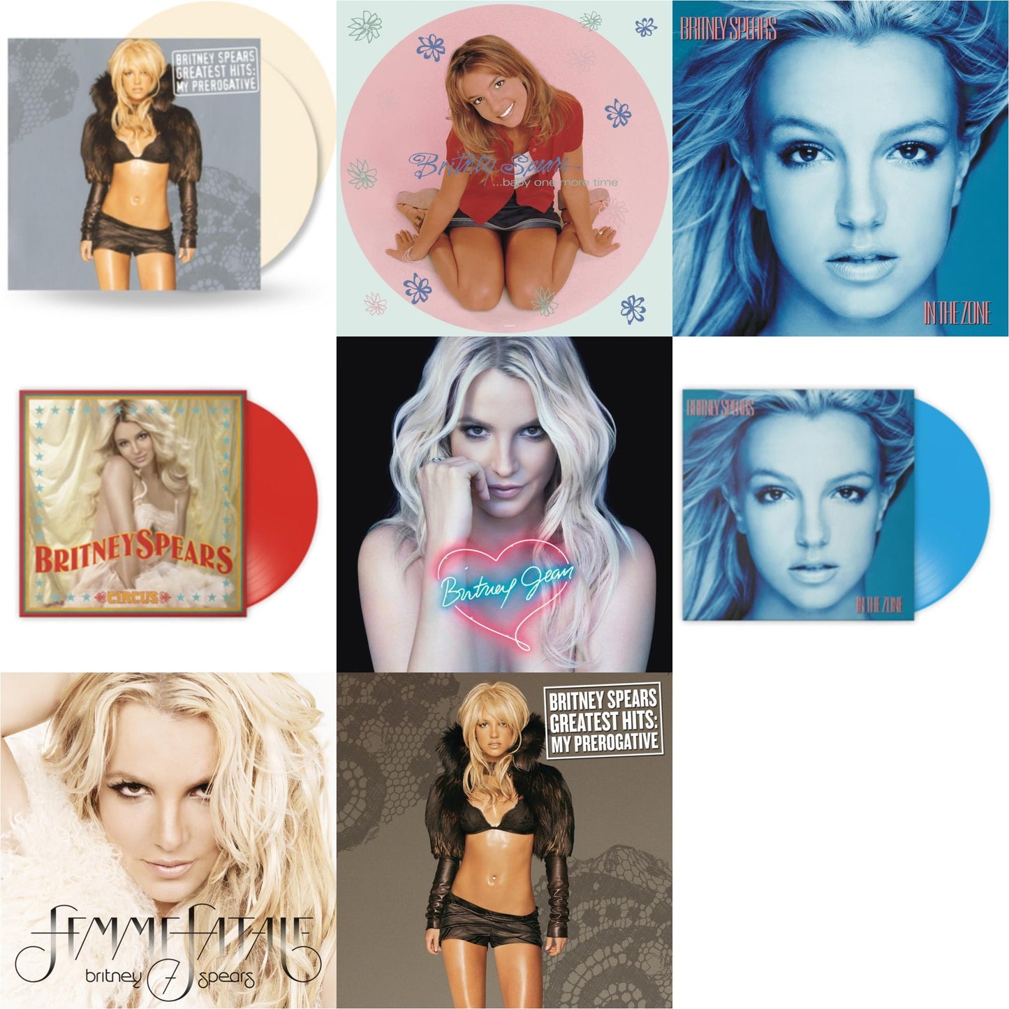 Britney Spears - Baby One More Time (Picture Disc/140G/Dl Code) & In The Zone & Britney Jean & Femme Fatale & Greatest Hits : My Prerogative (2LP) & In The Zone (Blue LP Vinyl/Import) & Circus (Red LP Vinyl/Import) & Greatest Hits: My Prerogative