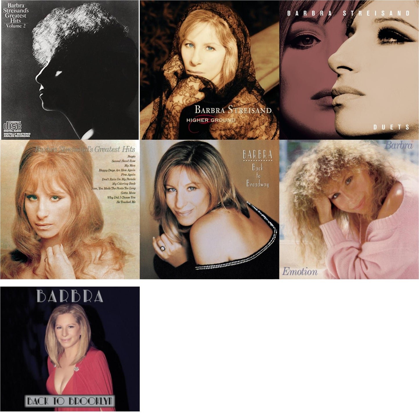 Barbra Streisand - Greatest Hits Vol.2 & Higher Ground & Duets & Greatest Hits & Back To Broadway & Emotion & Back To Brooklyn - CD Bundle