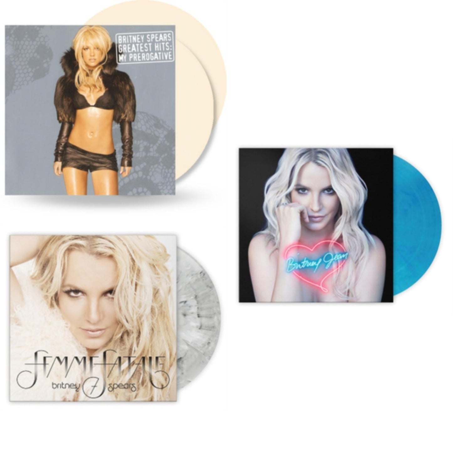 Britney Spears - Greatest Hits: My Prerogative (2LP/Cream Vinyl/Import) & Femme Fatale (Light Grey Marbled LP Vinyl/Import) & Britney Jean (Blue Marbled LP Vinyl/Import)