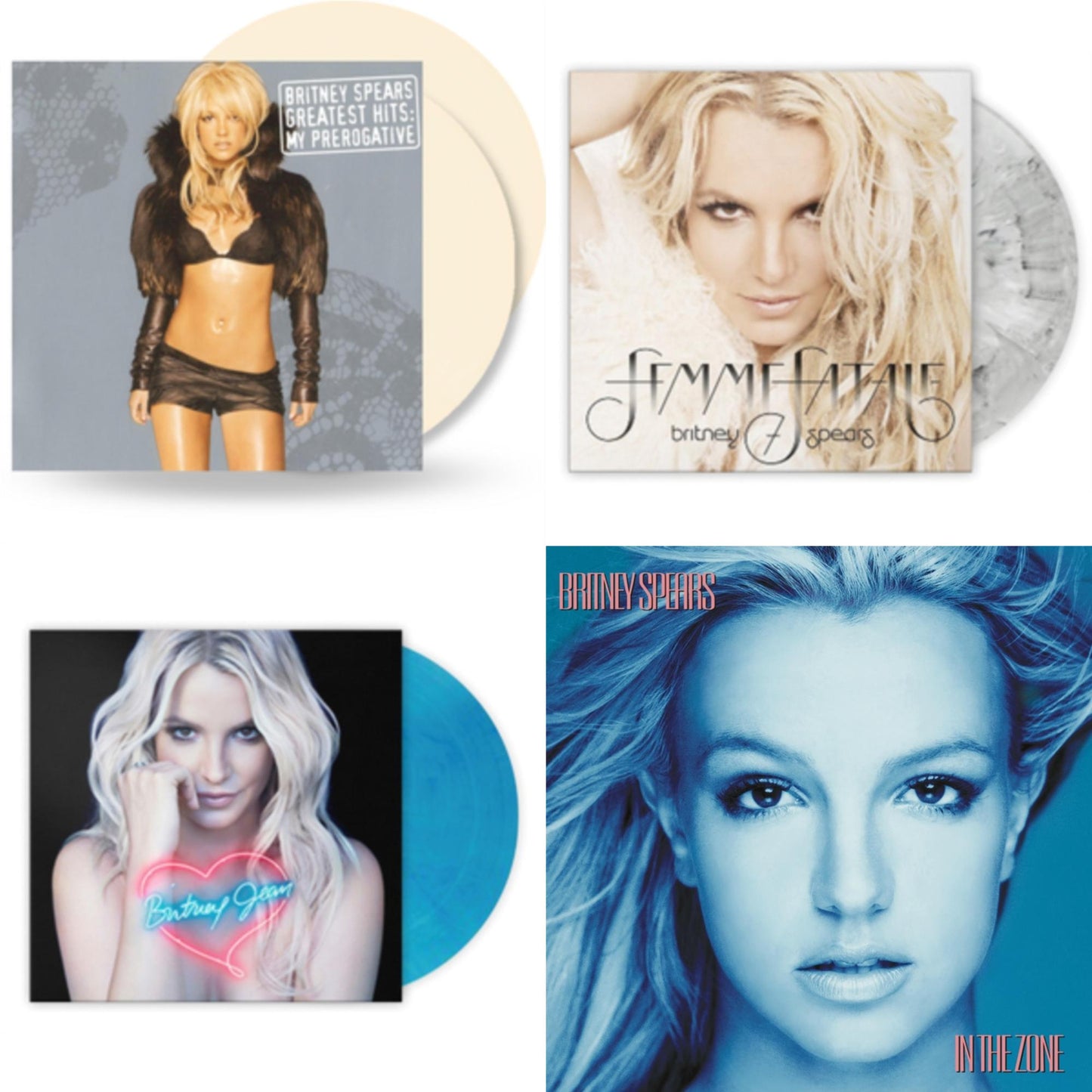 Britney Spears - Greatest Hits: My Prerogative (2LP/Cream Vinyl/Import) & Femme Fatale (Light Grey Marbled LP Vinyl/Import) & Britney Jean (Blue Marbled LP Vinyl/Import) & In The Zone