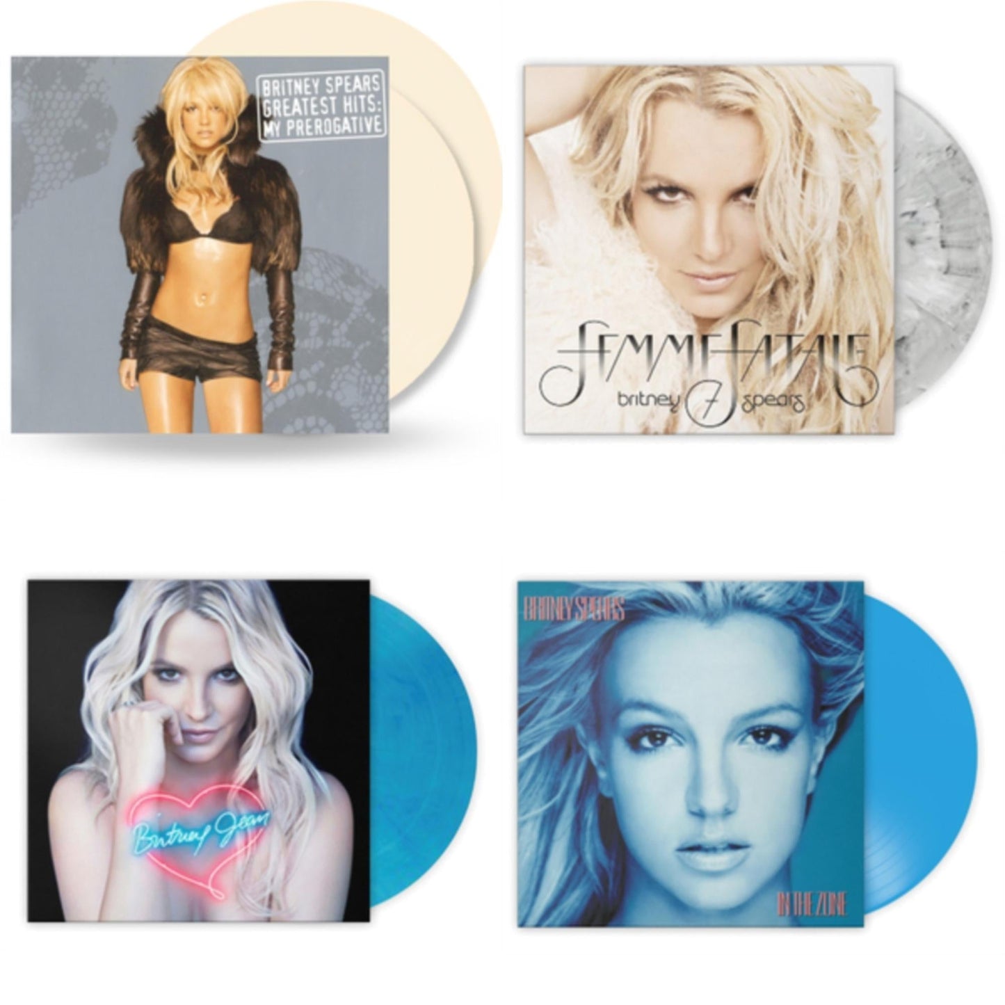 Britney Spears - Greatest Hits: My Prerogative (2LP/Cream Vinyl/Import) & Femme Fatale (Light Grey Marbled LP Vinyl/Import) & Britney Jean (Blue Marbled LP Vinyl/Import) & In The Zone (Blue LP Vinyl/Import)