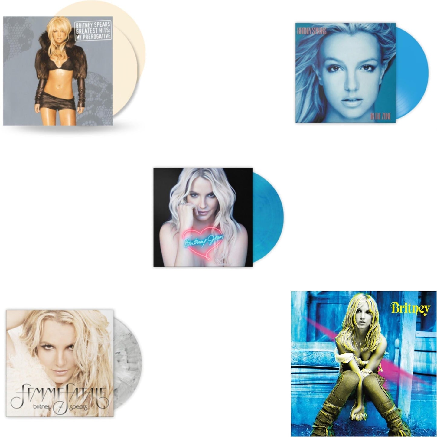 Britney Spears - Greatest Hits: My Prerogative (2LP/Cream Vinyl/Import) & Femme Fatale (Light Grey Marbled LP Vinyl/Import) & Britney Jean (Blue Marbled LP Vinyl/Import) & In The Zone (Blue LP Vinyl/Import) & Britney