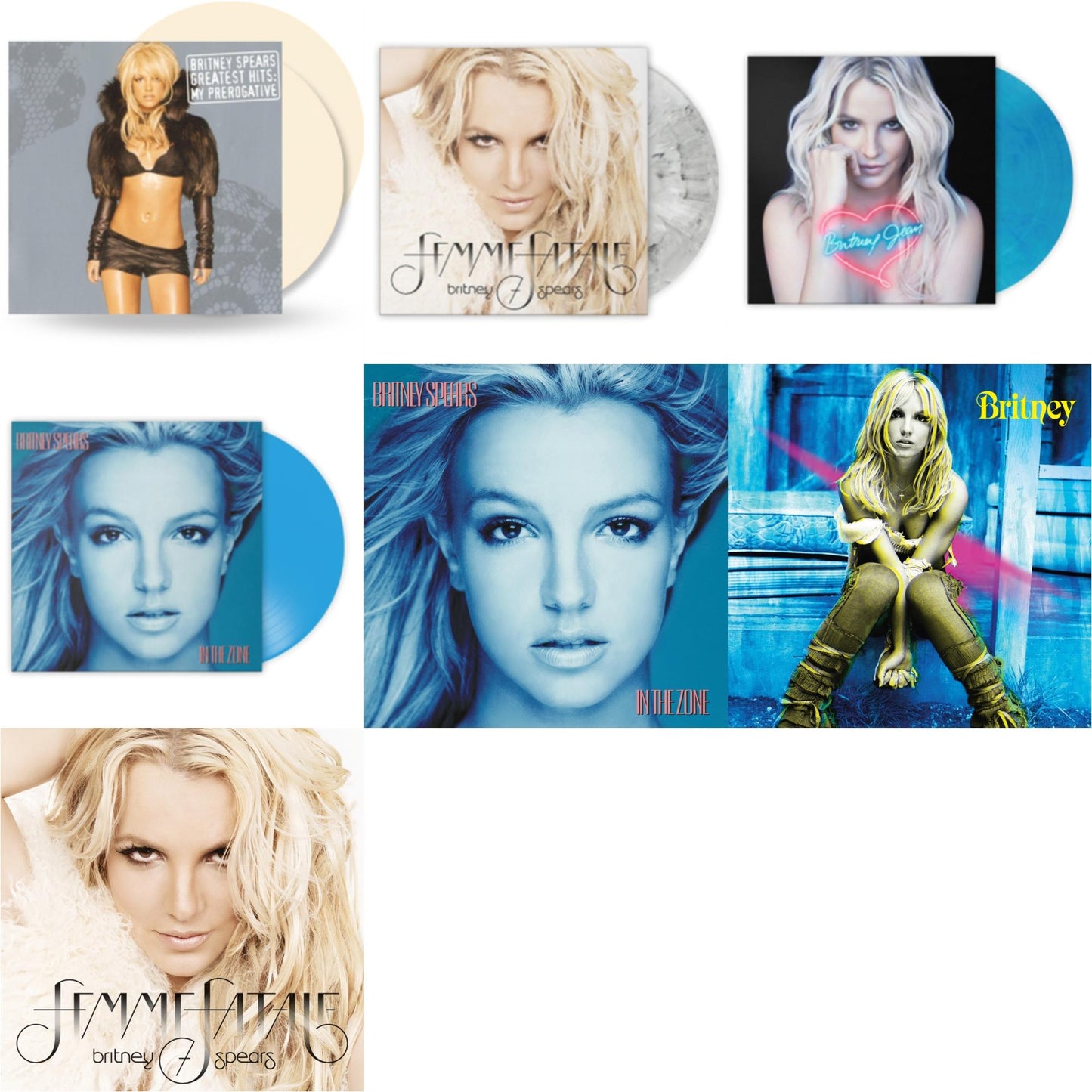 Britney Spears - Britney & In The Zone & Femme Fatale & In The Zone (Blue LP Vinyl/Import) & Britney Jean (Blue Marbled LP Vinyl/Import) & Femme Fatale (Light Grey Marbled LP Vinyl/Import) & Greatest Hits: My Prerogative (2LP/Cream Vinyl/Import)