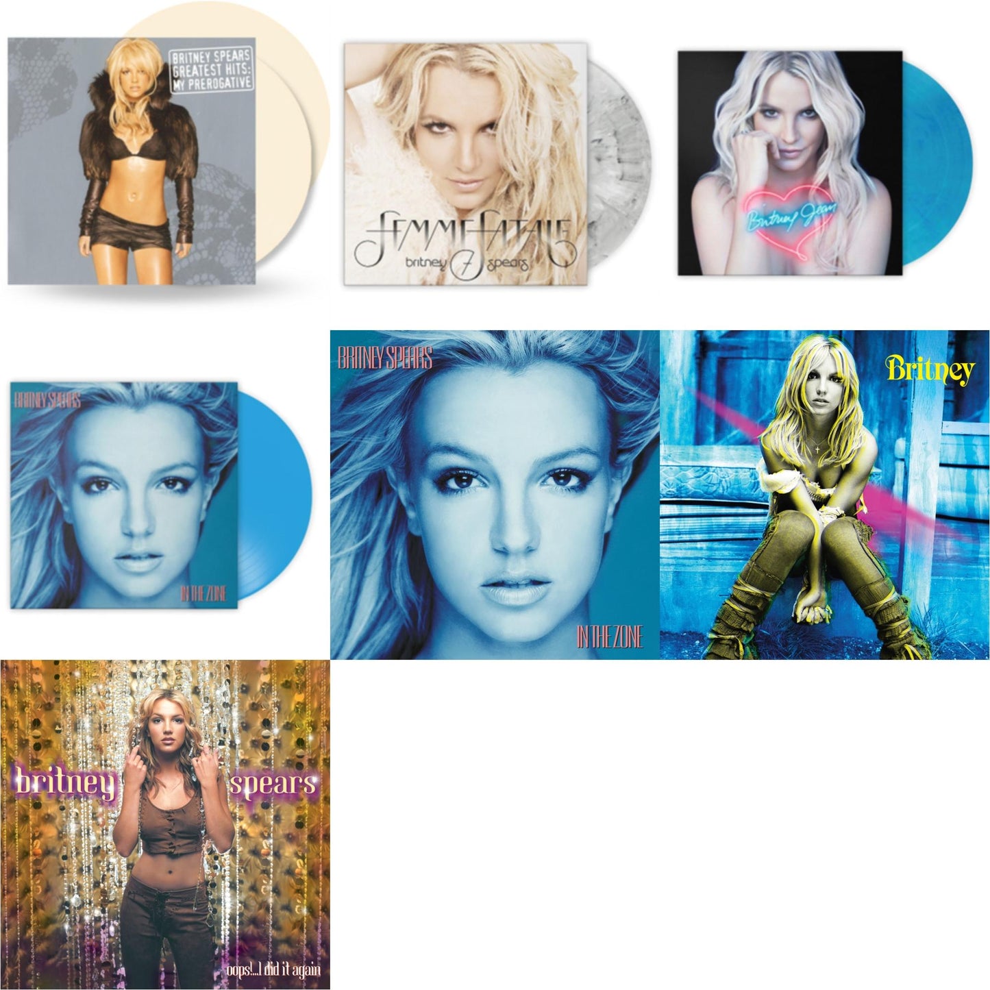 Britney Spears - Greatest Hits: My Prerogative (2LP/Cream Vinyl/Import) & Femme Fatale (Light Grey Marbled LP Vinyl/Import) & Britney Jean (Blue Marbled LP Vinyl/Import) & In The Zone (Blue LP Vinyl/Import) & In The Zone & Britney & Oops!... I Did It