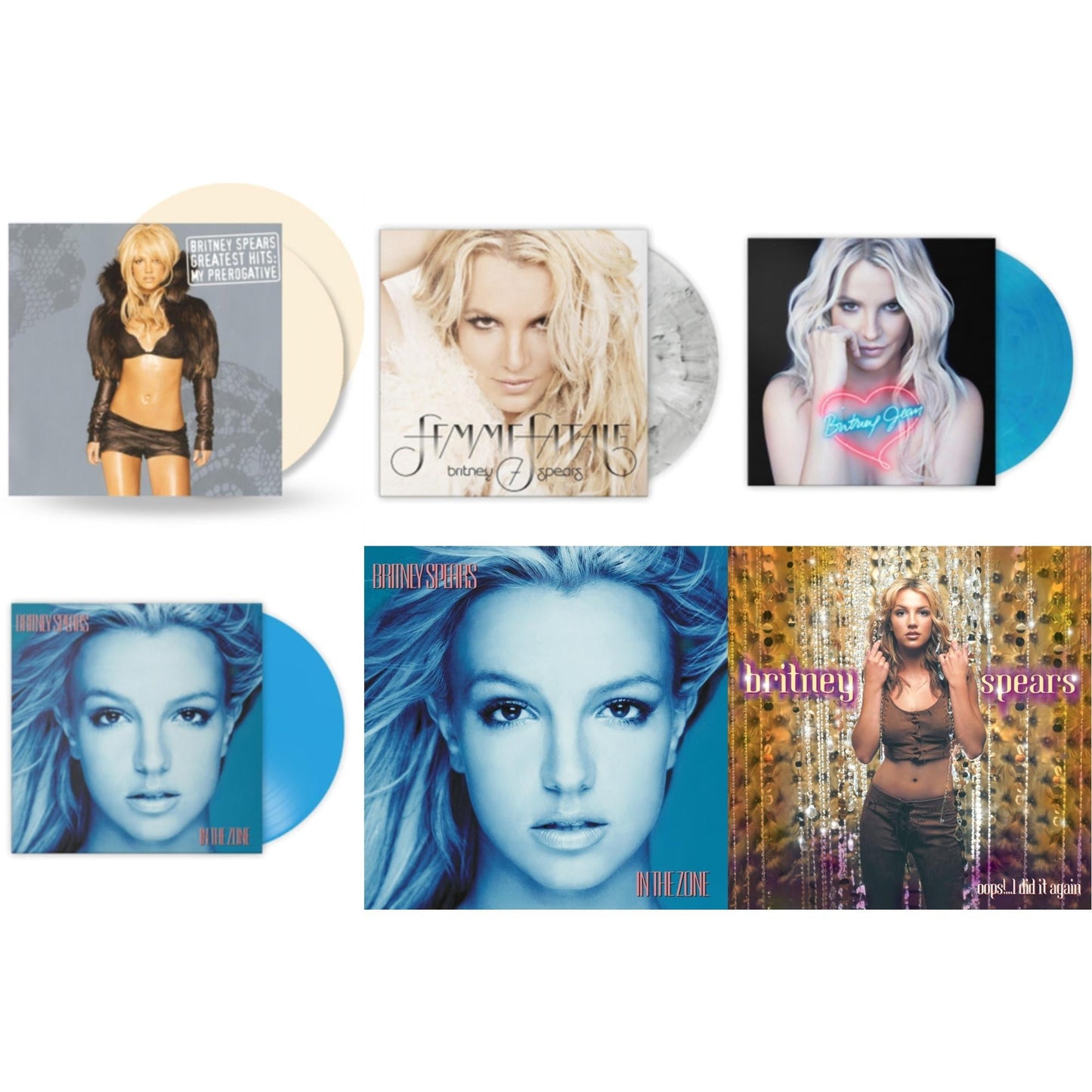 Britney Spears - Greatest Hits: My Prerogative (2LP/Cream Vinyl/Import) & Femme Fatale (Light Grey Marbled LP Vinyl/Import) & Britney Jean (Blue Marbled LP Vinyl/Import) & In The Zone (Blue LP Vinyl/Import) & In The Zone & Oops!... I Did It Again
