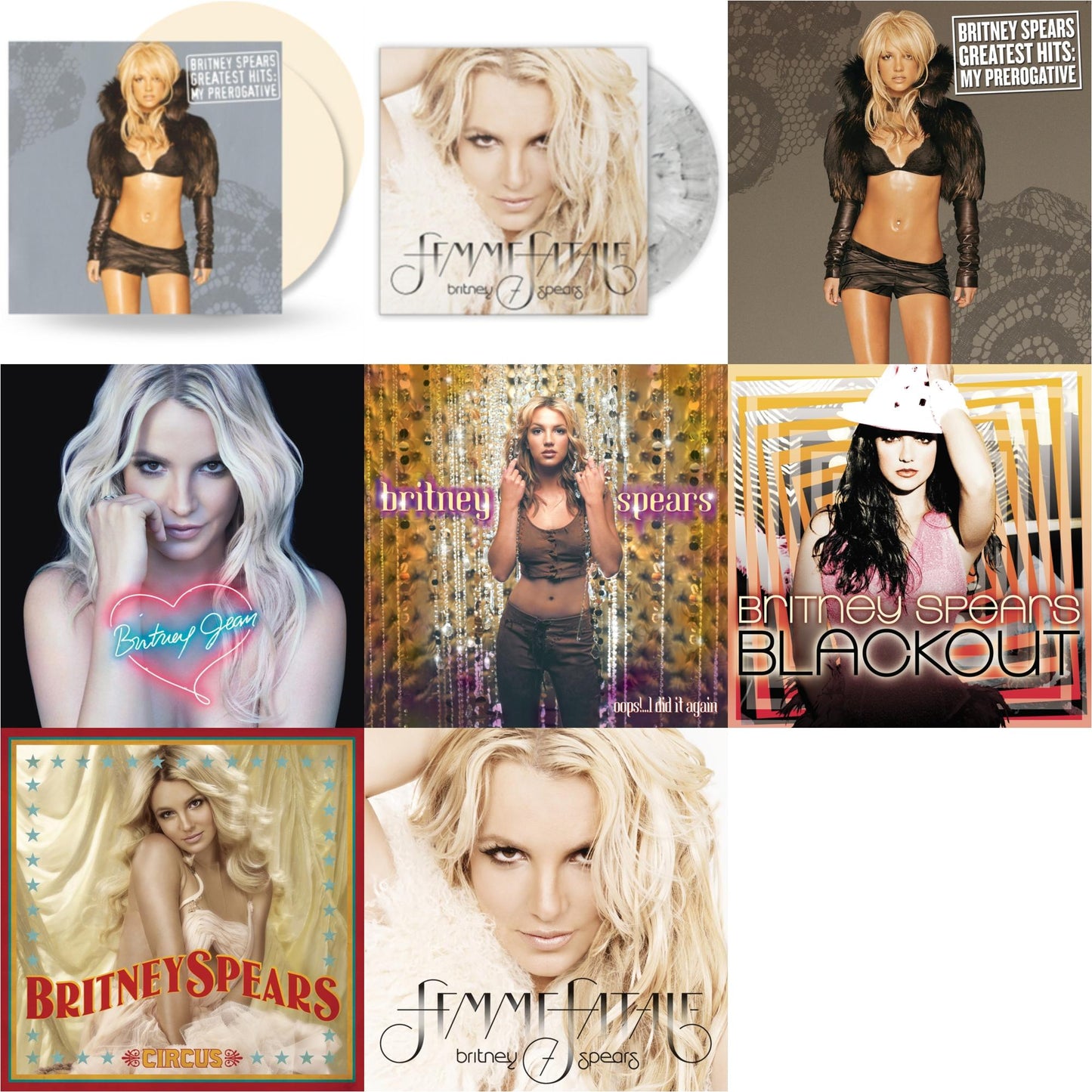 Britney Spears - Oops!... I Did It Again & Blackout & Circus & Britney Jean & Femme Fatale & Greatest Hits : My Prerogative (2LP) & Femme Fatale (Light Grey Marbled LP Vinyl/Import) & Greatest Hits: My Prerogative (2LP/Cream Vinyl/Import)