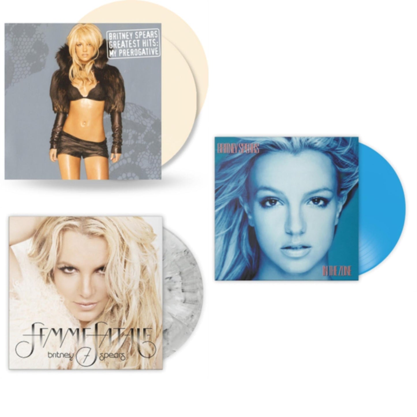 Britney Spears - In The Zone (Blue LP Vinyl/Import) & Femme Fatale (Light Grey Marbled LP Vinyl/Import) & Greatest Hits: My Prerogative (2LP/Cream Vinyl/Import)