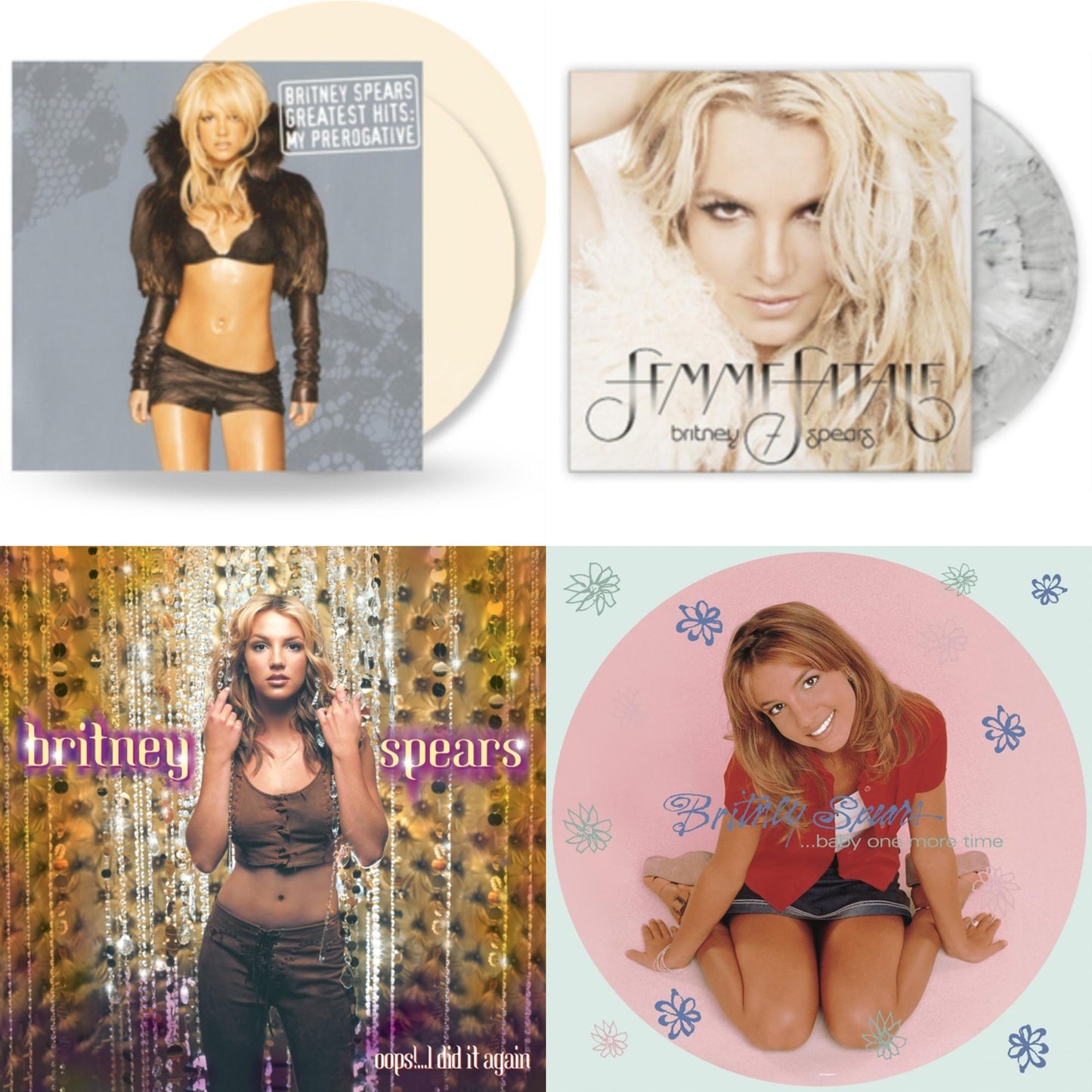 Britney Spears - Baby One More Time (Picture Disc/140G/Dl Code) & Oops!... I Did It Again & Femme Fatale (Light Grey Marbled LP Vinyl/Import) & Greatest Hits: My Prerogative (2LP/Cream Vinyl/Import)