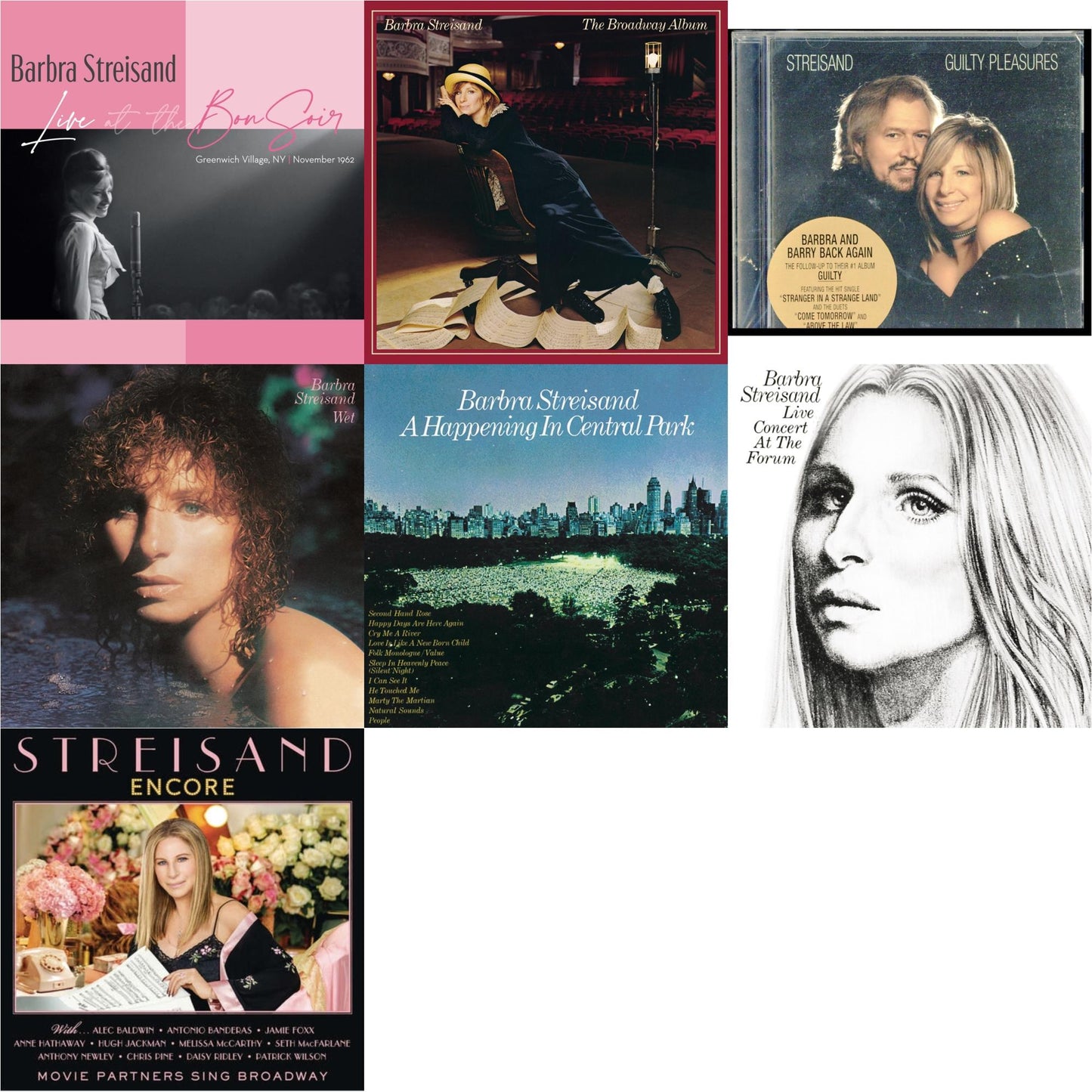 Barbra Streisand - Live At The Bon Soir & Broadway Album & Guilty Pleasures & Wet & Happening In Central Park & Live Concert At The Forum & Encore: Movie Partners Sing Broadway - CD Bundle