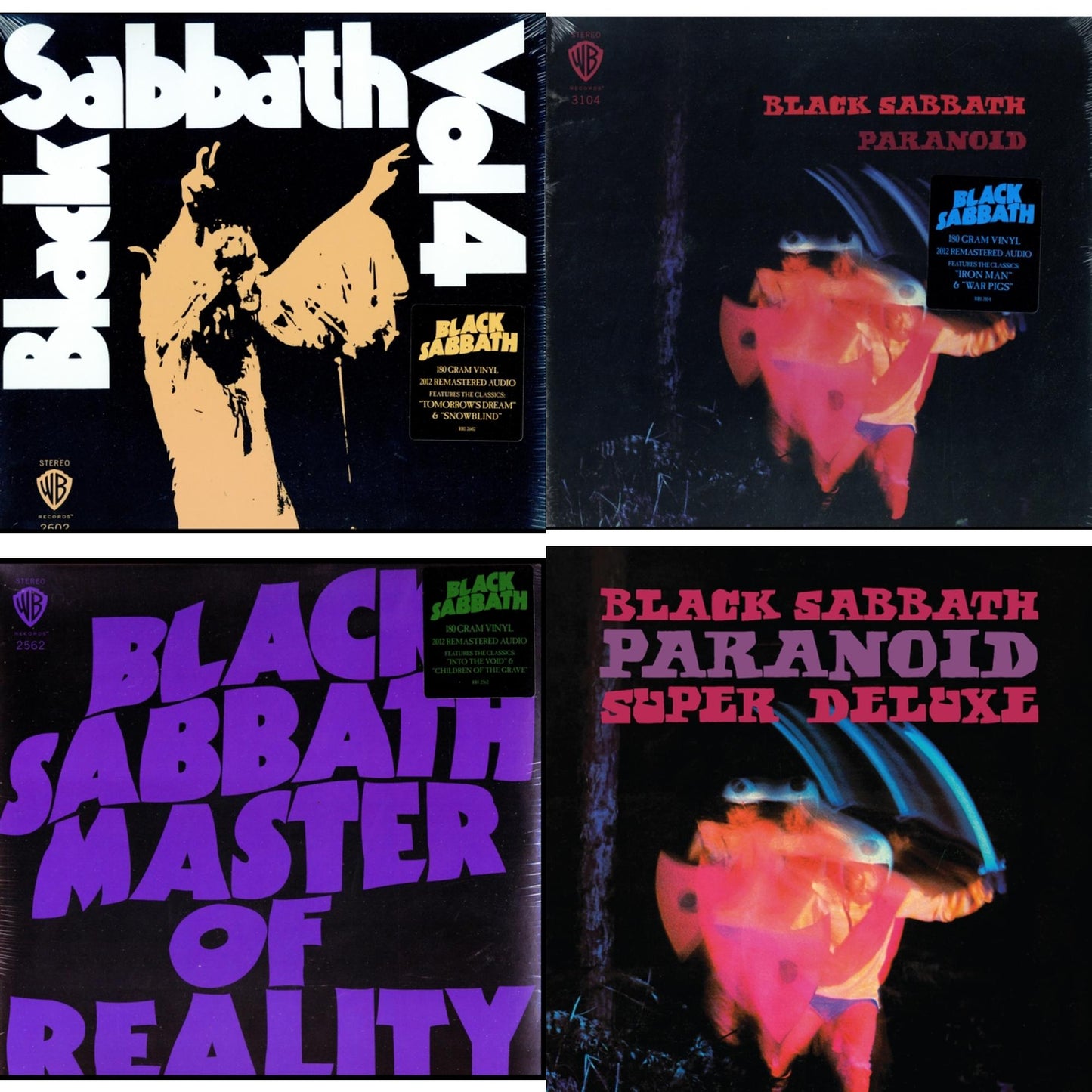 Black Sabbath - Vol. 4 (180G) & Paranoid (180G) & Master Of Reality (180G) & Paranoid (Deluxe Edition) - LP Vinyl Bundle
