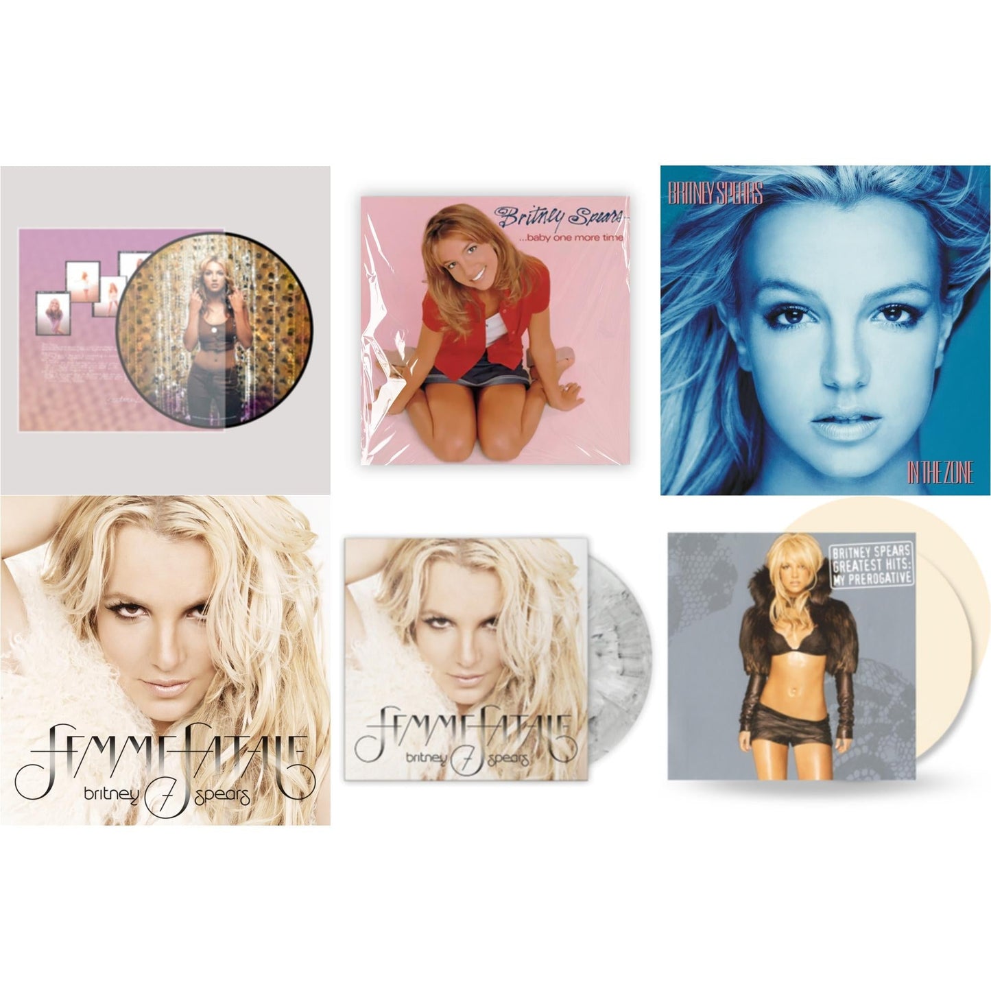 Britney Spears - Oops!... I Did It Again (20Th Anniversary Edition Picture LP Vinyl) & Baby One More Time & In The Zone & Femme Fatale & Femme Fatale (Light Grey Marbled LP Vinyl/Import) & Greatest Hits: My Prerogative (2LP/Cream Vinyl/Import)