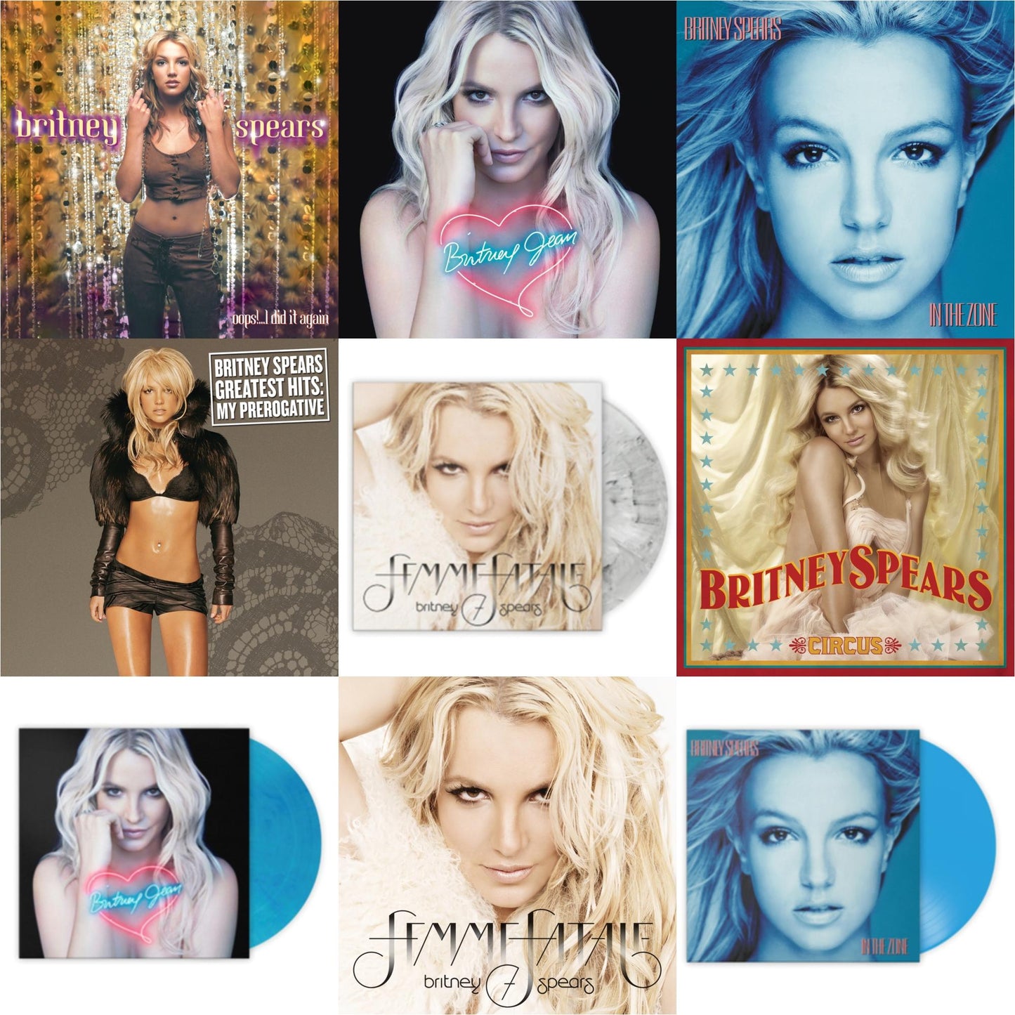 Britney Spears - Oops!... I Did It Again & In The Zone & Circus & Britney Jean & Femme Fatale & Greatest Hits : My Prerogative (2LP) & In The Zone (Blue LP Vinyl/Import) & Britney Jean (Blue Marbled LP Vinyl/Import) & Femme Fatale (Light Grey Marbled