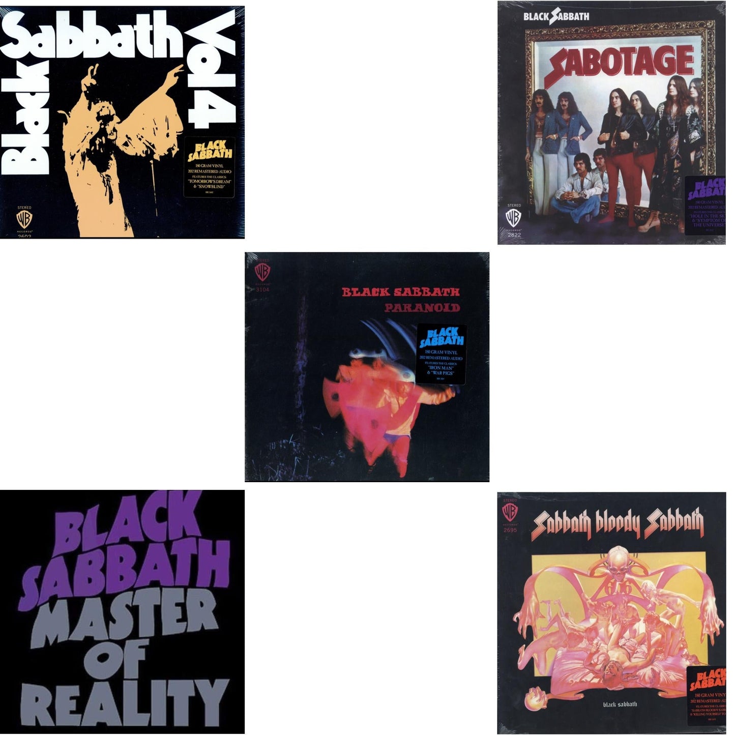 Black Sabbath - Vol. 4 (180G) & Master Of Reality & Paranoid (180G) & Sabotage (180G) & Sabbath Bloody Sabbath (180G) - LP Vinyl Bundle