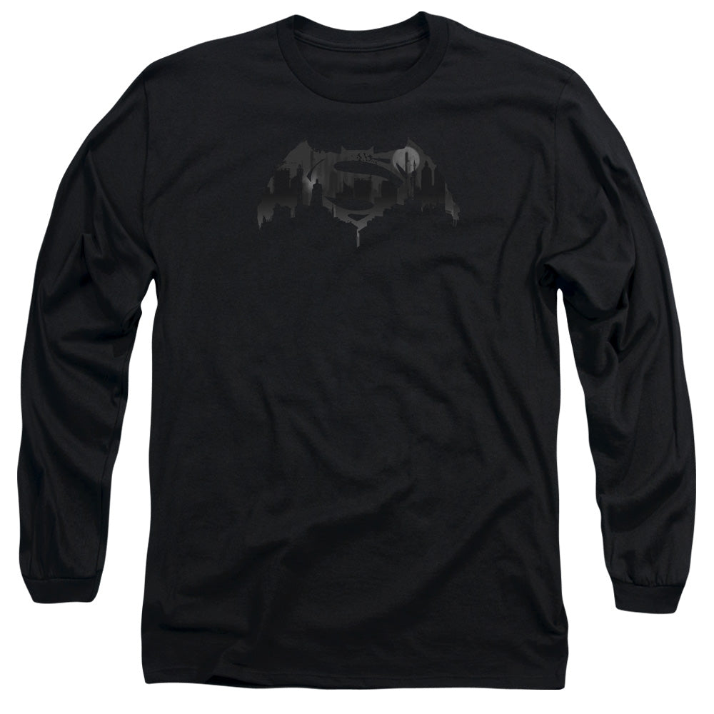 Batman V Superman Cityscape Logo Mens Long Sleeve Shirt Black Officially Licensed