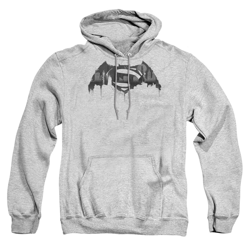 Batman V Superman Cityscape Logo Mens Hoodie Athletic Heather Officially Licensed