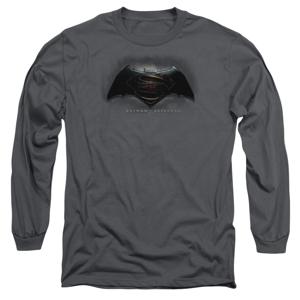 Batman V Superman Logo Mens Long Sleeve Shirt Charcoal Officially Licensed