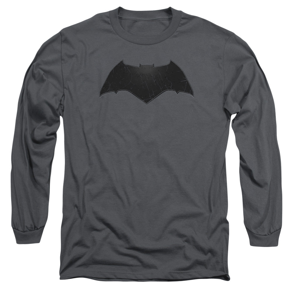 Batman V Superman Beveled Bat Logo Mens Long Sleeve Shirt Charcoal Officially Licensed