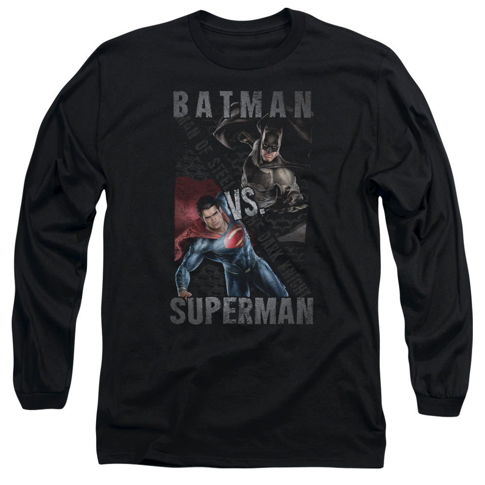 Batman Vs Superman Hero Split Mens Long Sleeve Shirt Black Officially Licensed