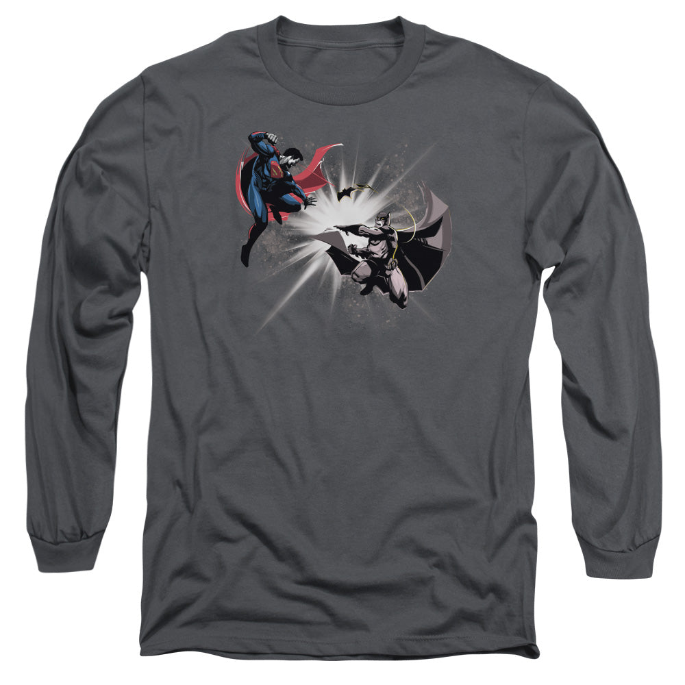 Batman V Superman Fight Burst Mens Long Sleeve Shirt Charcoal Officially Licensed