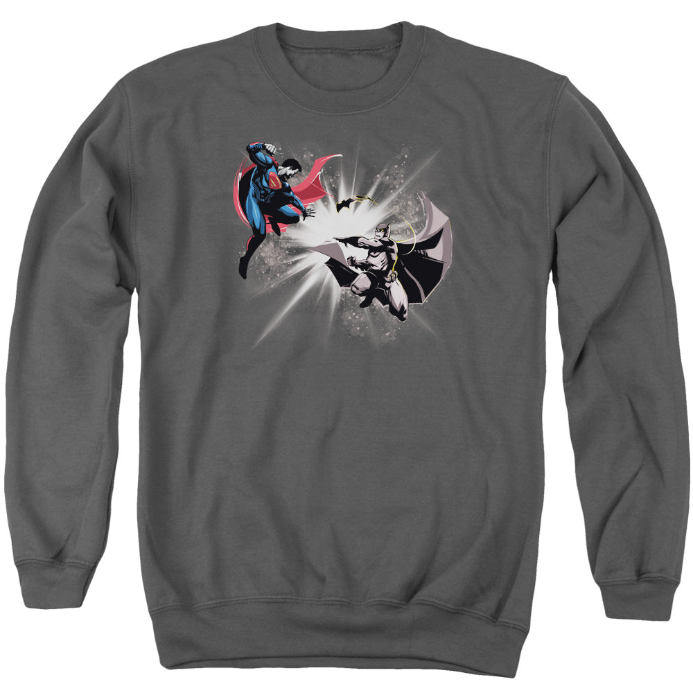 Batman V Superman Fight Burst Mens Crewneck Sweatshirt Charcoal Officially Licensed