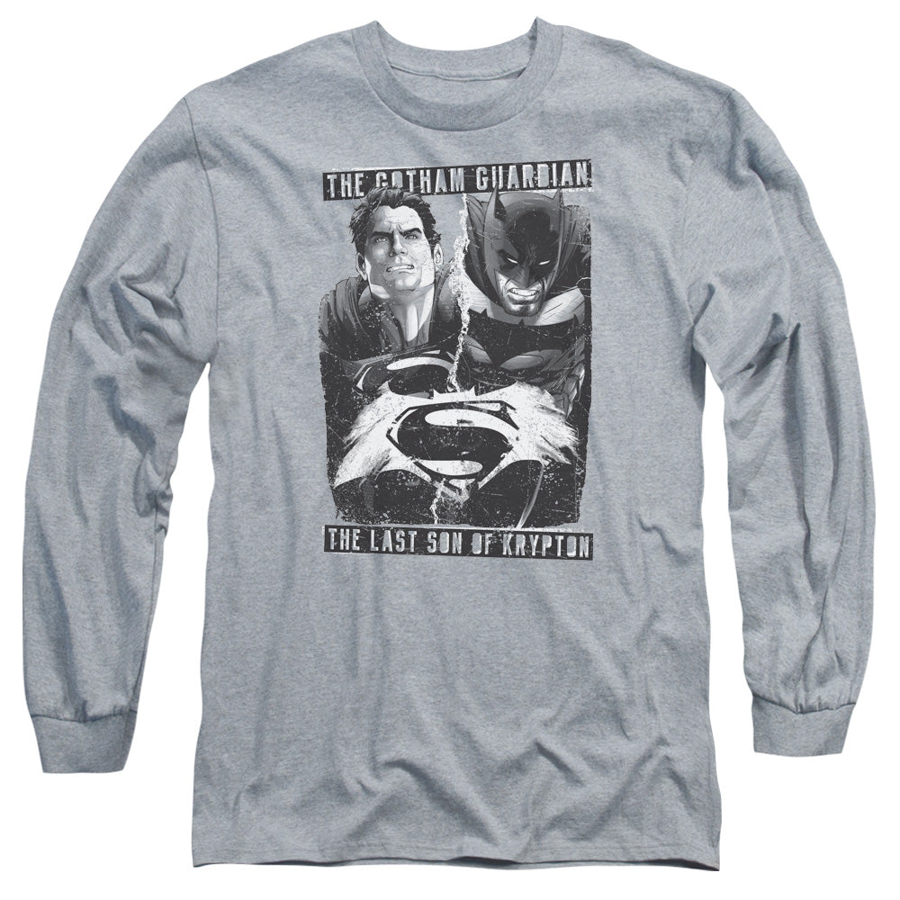 Batman V Superman Guardian V Son Mens Long Sleeve Shirt Athletic Heather Officially Licensed
