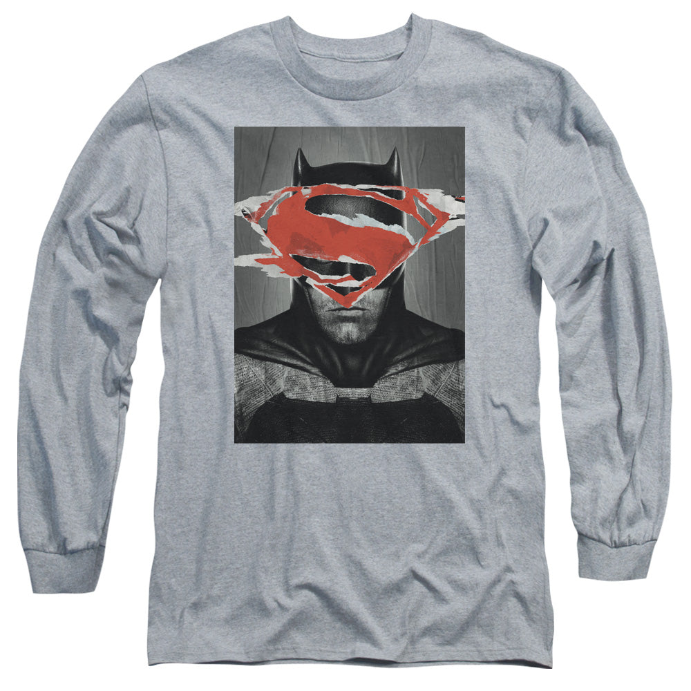 Batman Vs Superman Batman Poster Mens Long Sleeve Shirt Athletic Heather Officially Licensed
